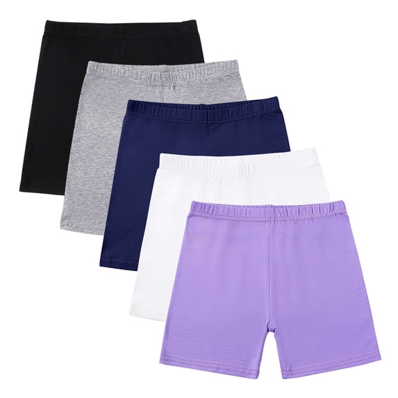 Einccm 5PC Girls Comfortable Leggings Shorts, Elastic Waist, Soft Breathable Fabric, Multi-Color Pack for Daily Casual, Sports, Yoga, and Play, Perfect for Girls Ages 5-14