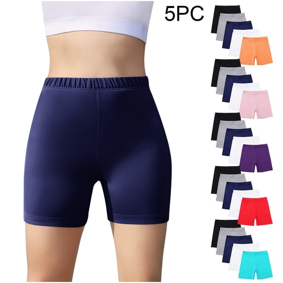 Einccm 5PC Girls Solid Color Leggings, Comfortable Elastic Waist Pants, Soft Breathable Yoga Shorts for Active Kids, Perfect for Daily Wear, Sports, Dance, Ages 5-14