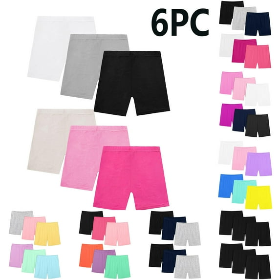 Einccm 6 Pack Children's Solid Color Mid-Length Shorts, Comfortable Elastic Waist, Casual Sports, Dance and Yoga Shorts for Boys and Girls, Ages 2-14