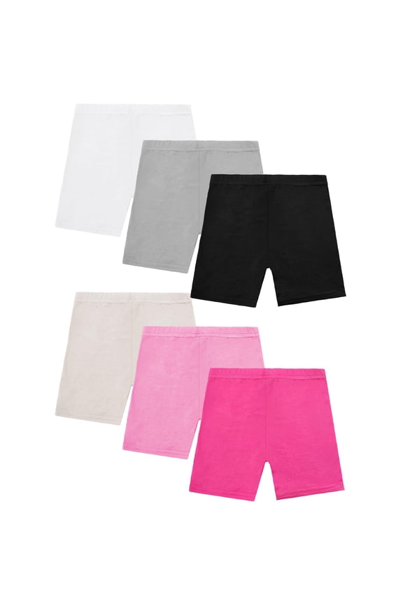 6 Pack Children's Solid Color Mid-Length Shorts, Comfortable Elastic Waist, Casual Sports, Dance and Yoga Shorts for Boys and Girls, Ages 2-14