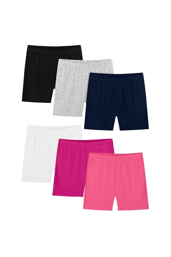 6 Pack Children's Solid Color Mid-Length Shorts, Comfortable Elastic Waist, Casual Sports, Dance and Yoga Shorts for Boys and Girls, Ages 2-14