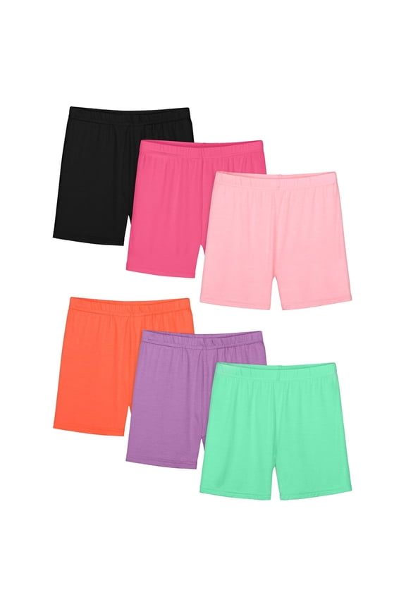 6 Pack Children's Solid Color Mid-Length Shorts, Comfortable Elastic Waist, Casual Sports, Dance and Yoga Shorts for Boys and Girls, Ages 2-14