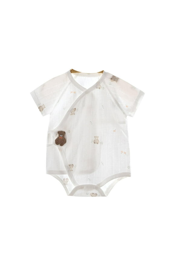 Baby Boys' Girls' 100% Cotton Romper - Cute Bear Print V-Neck Side-Snap Kimono Bodysuit, Comfortable Sleepwear Jumpsuit for Infants and Toddlers 0-18 Months