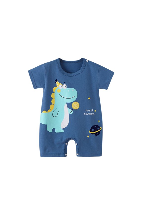 Baby Boys' and Girls' 100% Cotton Short Sleeve Romper - Cute Little Dinosaur Print Round Neck Jumpsuit - Soft Breathable Summer Bodysuit for borns and Toddlers 0-24 Months