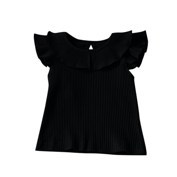 Einccm Baby Girl Flutter Sleeve A-Line Top, Ruffle Collar Solid Color Lightweight Summer Doll Blouse, Nordic Style Casual Toddler Shirt for 6M-4T Daily Wear