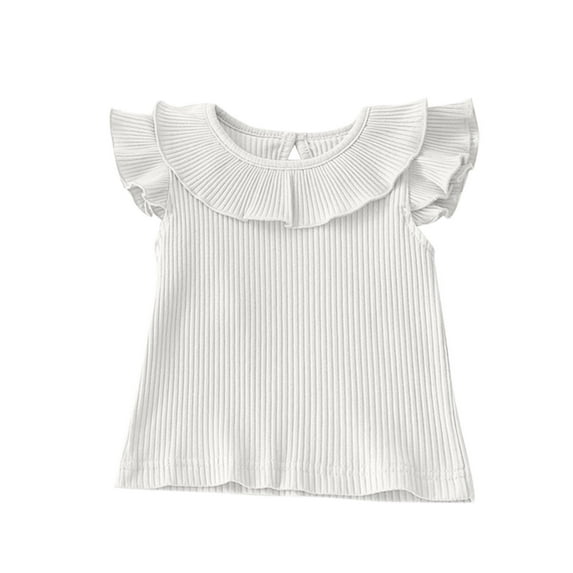 Einccm Baby Girl Flutter Sleeve A-Line Top, Ruffle Collar Solid Color Lightweight Summer Doll Blouse, Nordic Style Casual Toddler Shirt for 6M-4T Daily Wear