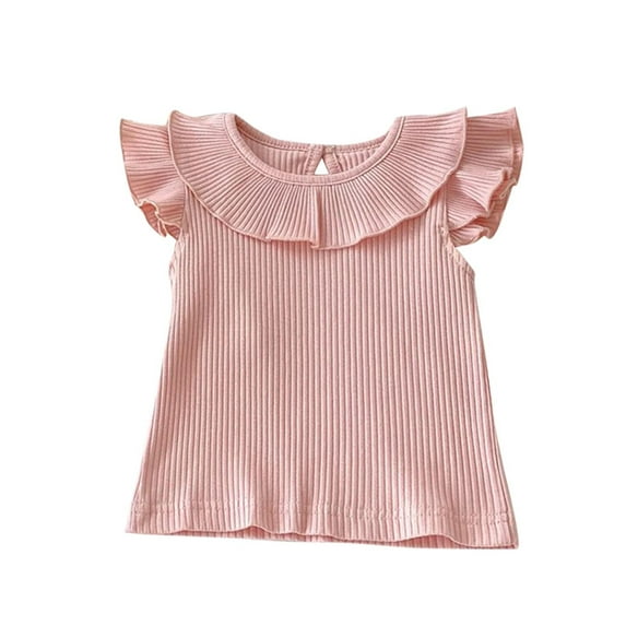 Einccm Baby Girl Flutter Sleeve A-Line Top, Ruffle Collar Solid Color Lightweight Summer Doll Blouse, Nordic Style Casual Toddler Shirt for 6M-4T Daily Wear