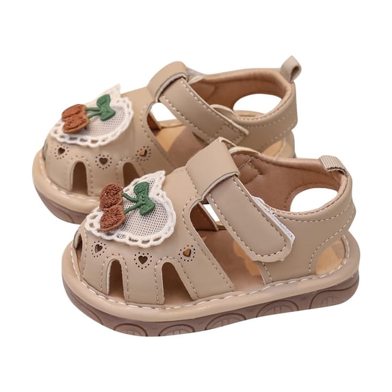 Einccm Baby Girl Squeaky Sandals - Cherry Embroidery Princess Summer Shoes - Hook and Loop Breathable Soft Sole Outdoor Footwear