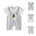 thumbnail image 1 of Einccm Baby Girls Boys 100% Cotton Short Sleeve Romper - Cute Bear Printed Striped Snaps Jumpsuit - Soft Summer One-Piece Bodysuit for born Infant Toddler 0-24 Months, 1 of 5