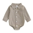 thumbnail image 1 of Einccm Baby Girls Plaid Romper - Long-Sleeve Lapel Collar Button-Down Shirt Bodysuit, Soft Breathable Infant Jumpsuit, Stylish Checkered One-Piece Climbing Clothes, Fits 0-12 Months, 1 of 9
