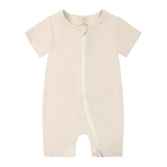 Einccm Baby Romper Short Sleeve Ribbed Knit Jumpsuit, Unisex Infant One-Piece Bodysuit with Easy Diagonal Zipper, Summer Creepers for borns and Toddlers, Solid Color Daily Wear Play Suit