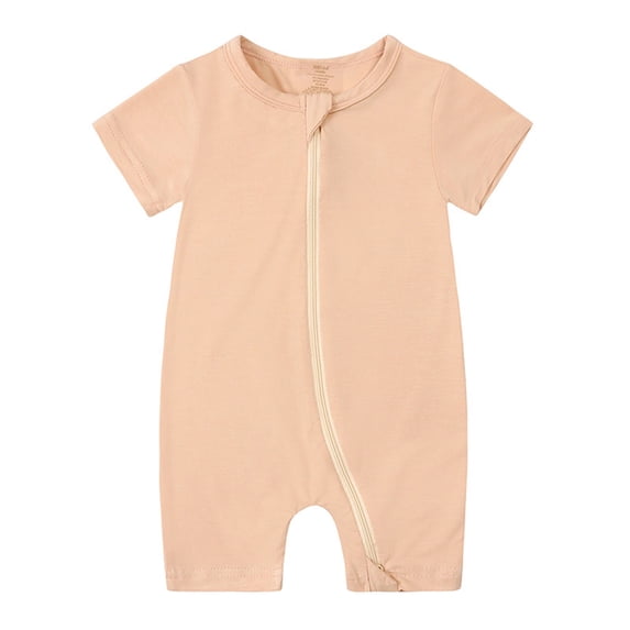 Einccm Baby Romper Short Sleeve Ribbed Knit Jumpsuit, Unisex Infant One-Piece Bodysuit with Easy Diagonal Zipper, Summer Creepers for borns and Toddlers, Solid Color Daily Wear Play Suit