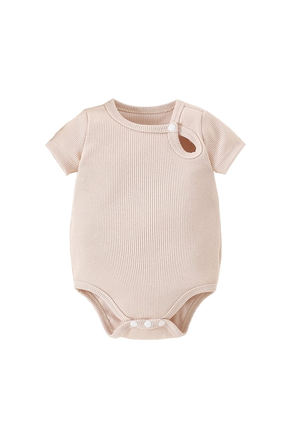 Baby Romper Short Sleeve Snap Easy Wear Bodysuit, Solid Color Soft Breathable Cotton Jumpsuit for Unisex Babies, Toddler Summer Clothes for Indoor Outdoor and Base Layering, 0-3 Years