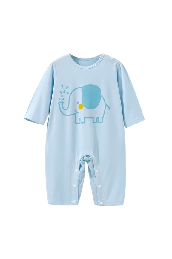 Baby Romper - Unisex Summer 3/4 Sleeve Jumpsuit with Cute Elephant Print, One-Piece Crawling Suit with Snap Buttons for Easy Diaper Changes, for borns and Toddlers 0-18 Months