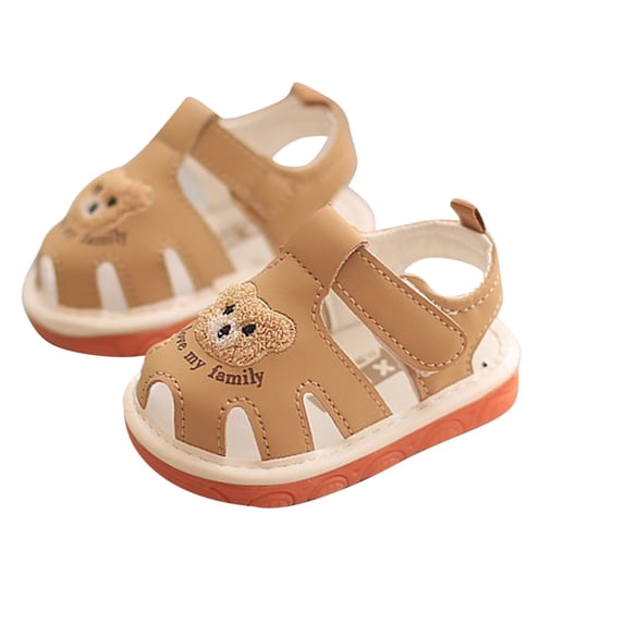 Einccm Baby Sandals Squeaky First Walker Shoes with Soft Sole Non-Slip Rubber Base Breathable Embroidered Bear Hook and Loop Closure Lightweight Summer Casual for Toddler Boys Girls