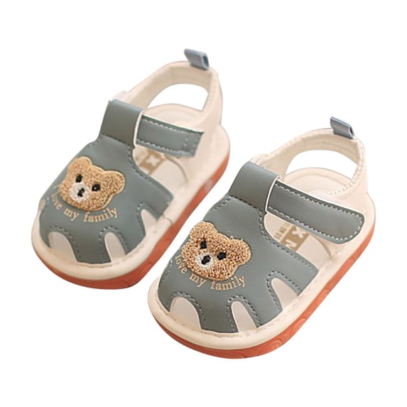 Einccm Baby Sandals Squeaky First Walker Shoes with Soft Sole Non-Slip Rubber Base Breathable Embroidered Bear Hook and Loop Closure Lightweight Summer Casual for Toddler Boys Girls