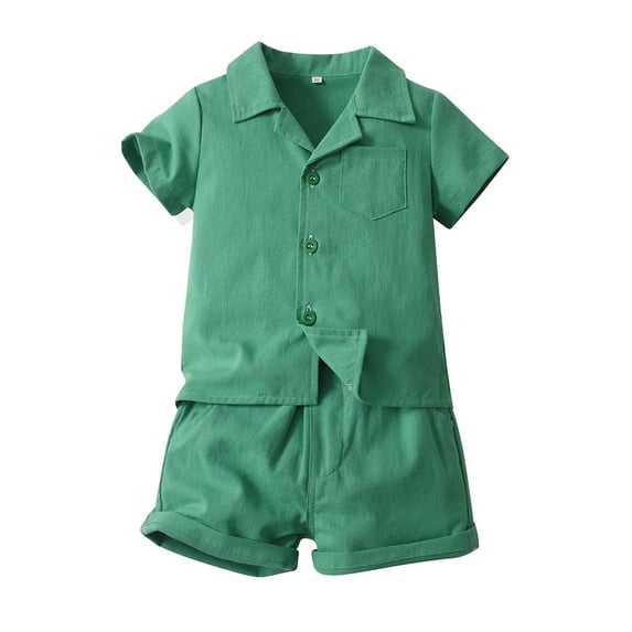 Einccm Boys 2 Piece Outfit - Lapel Short Sleeve Shirt and Elastic Waist Shorts Casual Cotton Set for Toddler Boys Kids 2-7 Years
