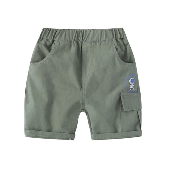 Einccm Boys Cargo Shorts Five-Quarter Length Elastic Waist Casual Workwear Pants with Rolled Cuffs and Astronaut Embroidery for Toddlers and Little Kids 2-7 Years Summer Daily Wear