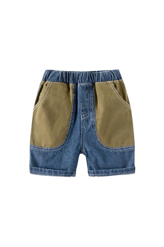 Boys Color Block Cargo Shorts Elastic Waist Casual Utility Five Quarter Pants with Pockets, Relaxed Fit Summer Outdoor Wear for Kids Age 2-8 Years