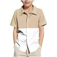 thumbnail image 1 of Einccm Boys Color Block Short Sleeve Button Down Shirt, Casual Turndown Collar Summer Beach Top with Contrast Design for Kids Ages 5-15, 1 of 7