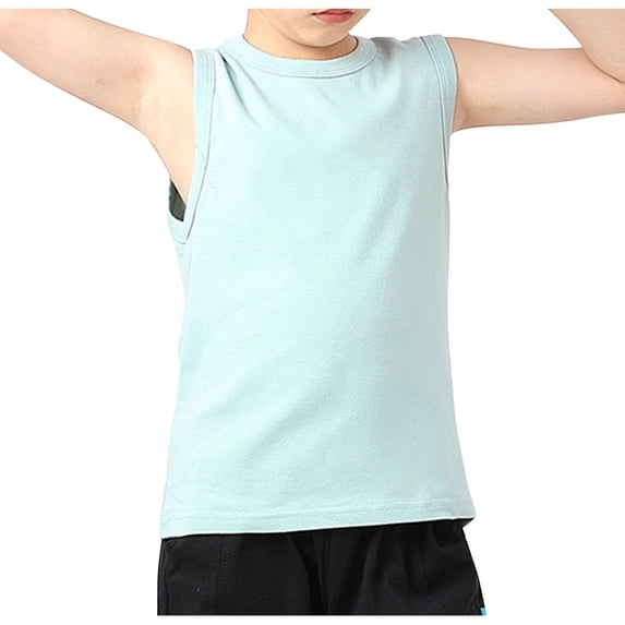 Einccm Boys Sleeveless Tank Top – Soft Cotton Round Neck Vest for Active Kids Ages 3-14, Relaxed Fit Summer Sports T-Shirt, Solid Color Casual Wear for Play, School or Layering