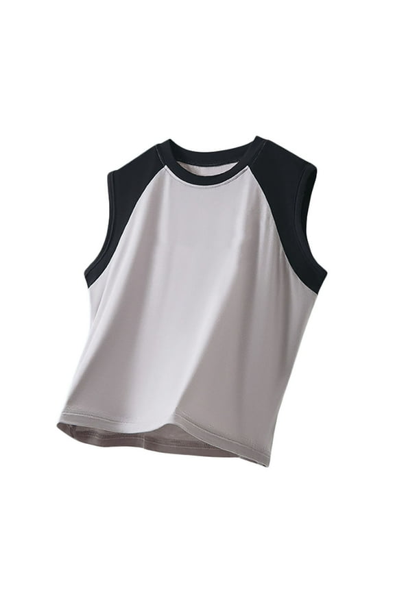 Boys Summer Color Block Sleeveless Sports T-Shirt - Casual Muscle Shirt Vest for Middle & Big Kids, Crew Neck, Loose Fit for Play, School, and Outdoor Activities