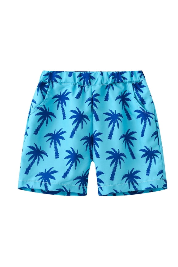 Boys Swim Shorts with Quick-Dry Fabric and Elastic Waistband, Hawaiian Coconut Print Beach Pants for Boys and Girls, 2-16 Years