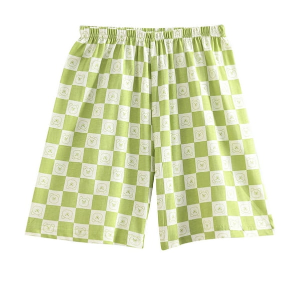 Einccm Children's Bear Print Checkered Shorts, Boys Girls Summer Casual Sports Shorts, Comfortable Elastic Waist, Perfect for Home, Playtime, Travel, and Everyday Wear, Ages 4-15