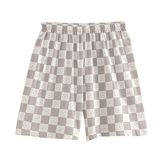 Einccm Children's Bear Print Checkered Shorts, Boys Girls Summer Casual Sports Shorts, Comfortable Elastic Waist, Perfect for Home, Playtime, Travel, and Everyday Wear, Ages 4-15