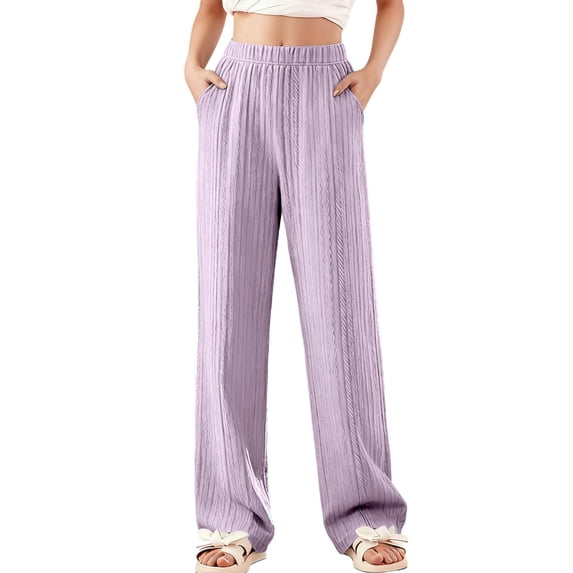 Einccm Children's Long Pants, High-Waist Wide Leg Casual Trousers with Elastic Waist and Large Side Pockets, Breathable and Loose Fit for Girls 5-15 Years