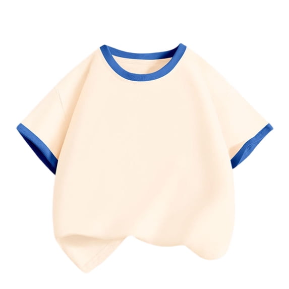 Einccm Children's Short Sleeve T-Shirt, Vintage Color Block Loose Top, Round Neck with Durable Ribbed Trim, American Academy Style, Suitable for Boys and Girls 3-14 Years