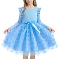 thumbnail image 1 of Einccm Dress Girls Long Sleeve Princess Tulle Dress with 3D Butterfly Decoration, Round Neck Puff Sleeve Knee-Length Mesh Party Dress with Bowknot for Toddler and Little Girls 1-8 Years, 1 of 5
