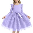 thumbnail image 1 of Einccm Dress Girls Long Sleeve Princess Tulle Dress with 3D Butterfly Decoration, Round Neck Puff Sleeve Knee-Length Mesh Party Dress with Bowknot for Toddler and Little Girls 1-8 Years, 1 of 5