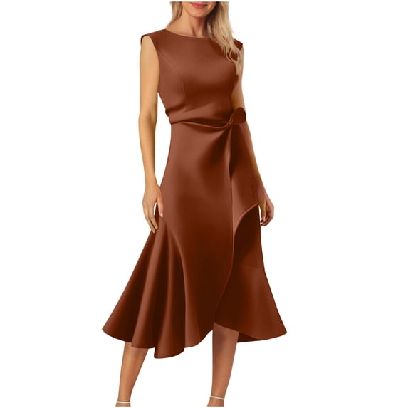 Einccm Dress Womens Sleeveless V-Neck Midi Summer Casual Belted Dress with Pockets Flowy Lightweight Dress for Daily, Party, Beach, Vacation, Date Night