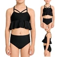 thumbnail image 1 of Einccm Girls 2 Piece Bikini Swimsuit Set for 2-12 Years, High-Waist Bottom with Strappy Cutout Top and Ruffle Detail, Fashionable Age-Appropriate Design for Beach Pool, 1 of 8