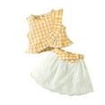 thumbnail image 1 of Einccm Girls 2 Piece Plaid Outfit - Sleeveless Ruffle Top and Bow Gauze Skirt Summer Set for Toddler Girls Kids Age 2-8 Years, 1 of 6