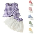 thumbnail image 1 of Einccm Girls 2 Piece Plaid Outfit - Sleeveless Ruffle Top and Bow Gauze Skirt Summer Set for Toddler Girls Kids Age 2-8 Years, 1 of 4