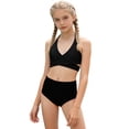 thumbnail image 1 of Einccm Girls Bikini Swimsuit Set Toddler & Kids 2 Piece Solid Color Swimwear Ages 2–11, Ruched Two-Piece Bikini Set, Sleeveless Quick-Dry Bathing Suit for Beach Pool, 1 of 9