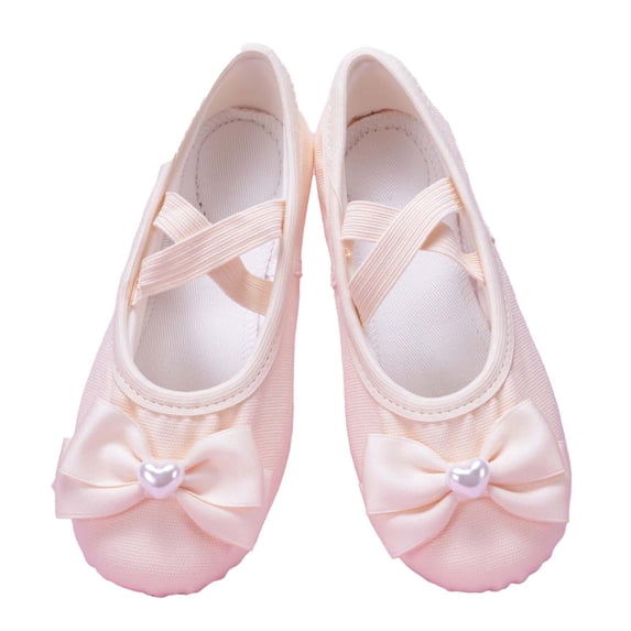 Einccm Girls Dance Shoes Bow and Pearl Soft Sole Practice Shoes Elastic Strap Ballet Flats for Party and Performance