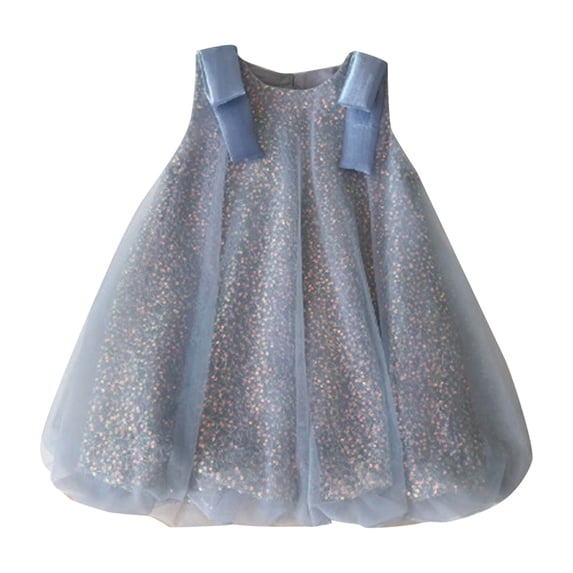 Einccm Girls Dress Sleeveless Round Neck Sequin Mesh Princess Tulle Flower Bud Dress Puffy Mid-Length Party Birthday Holiday Dress for Kids Ages 2-13 Years