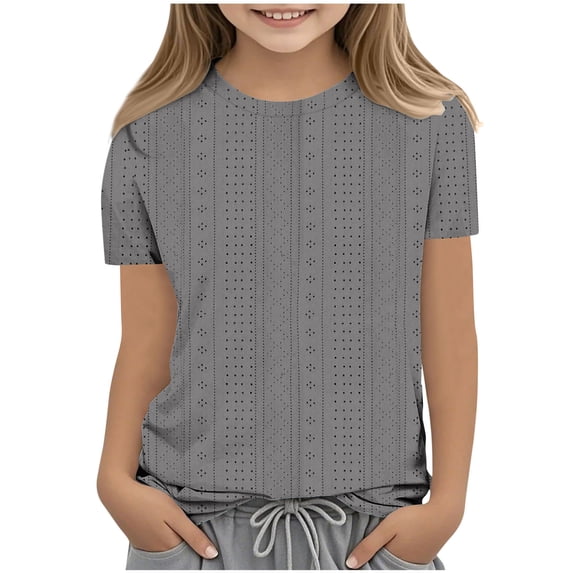 Einccm Girls Flutter Short Sleeve T-Shirts - Elegant Stripe and Dot Pattern, Soft Breathable Fabric, Relaxed Fit Round Neck Top for School Casual Outdoor Wear - for Ages 3 to 12 Years