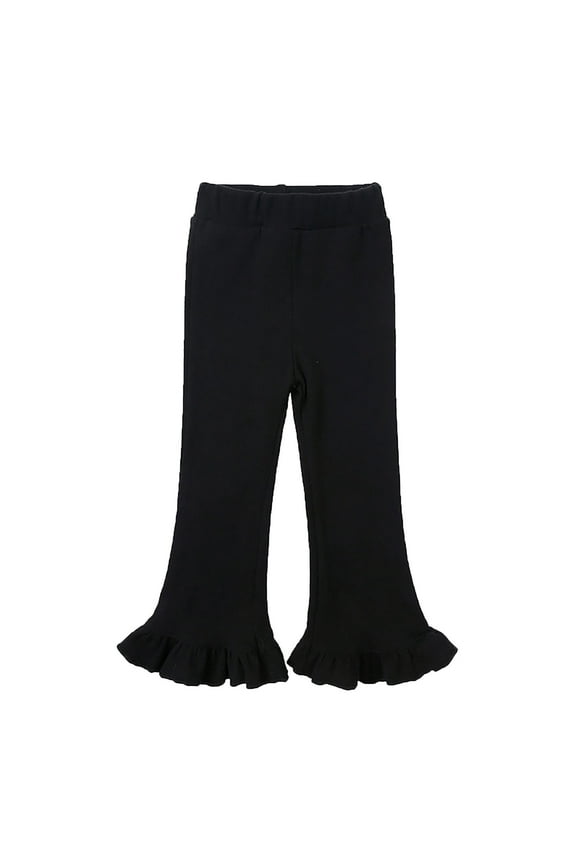 Girls High Waisted Flare Pants, Kids Summer Solid Color Knit Bell Bottoms with Ruffle Hem, Stretchy Soft Slim Fit Leggings for Toddler Children 6 Months-7 Years