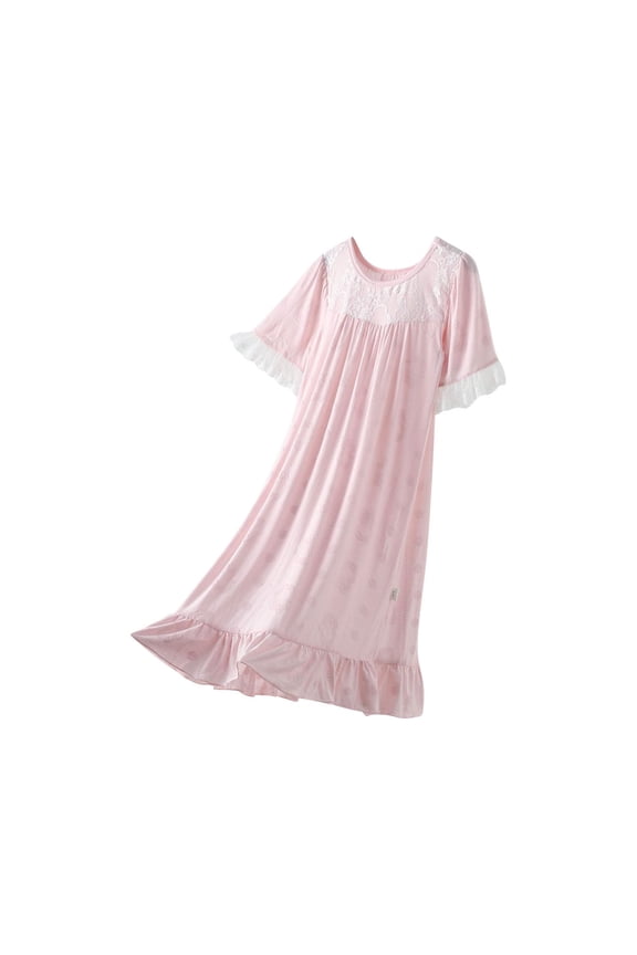 Girls Nightgowns, Cute Flutter Sleeve Nightie with Bear & Butterfly Print, Soft Breathable A-Line Loose Fit Nightdress for Toddler to Teen, for Home, Sleeping, Casual Wear