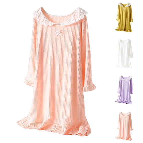 Einccm Girls Nightgowns, Princess Pajamas Sleepwear Nightdress, Soft Flutter Sleeve Loungewear with Bow Embroidery, Cute A-Line Nightie for Toddler to Teen, 3-15 Years