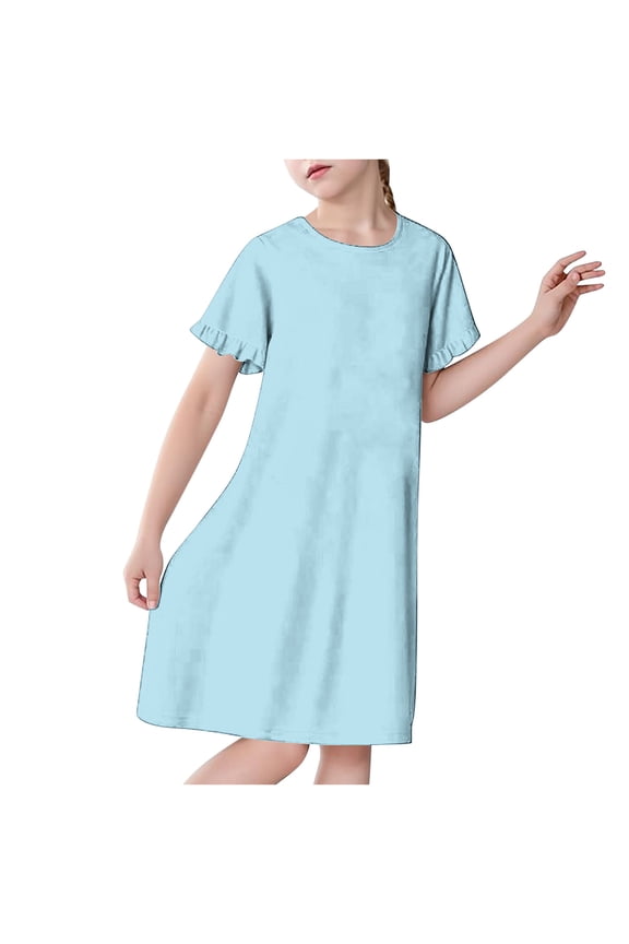 Girls Nightgowns Princess Sleepwear Cute Soft Flutter Sleeve Nightdress A-Line Short Sleeve Pajamas PJs Sleep Shirt Night Gown Loungewear for Kids 3-12 Years