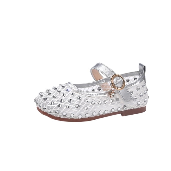 Einccm Girls Princess Shoes - Breathable Rhinestone Mesh Openwork Closed-Toe with Adjustable Buckle Soft Non-Slip Sole for Spring Summer Parties and Daily Wear