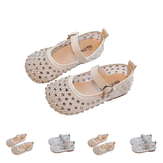 Einccm Girls Princess Shoes - Breathable Rhinestone Mesh Openwork Closed-Toe with Adjustable Buckle Soft Non-Slip Sole for Spring Summer Parties and Daily Wear