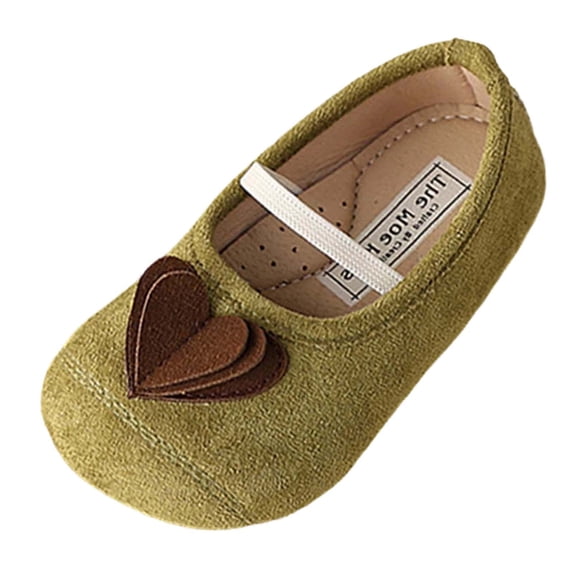 Einccm Girls Princess Shoes Heart Decor Suede Flats Soft Dress Shoes with Hook and Loop Non-Slip Walking Shoes for Party Wedding School