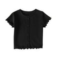 thumbnail image 1 of Einccm Girls Short Sleeve T-Shirt Featuring Flutter Sleeves, Ruffled Neckline, Cuffs and Hem, Button Front Design, Short Length Top for Kids Ages 2-10 Years in 4 Solid Colors, 1 of 5