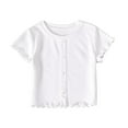 thumbnail image 1 of Einccm Girls Short Sleeve T-Shirt Featuring Flutter Sleeves, Ruffled Neckline, Cuffs and Hem, Button Front Design, Short Length Top for Kids Ages 2-10 Years in 4 Solid Colors, 1 of 5